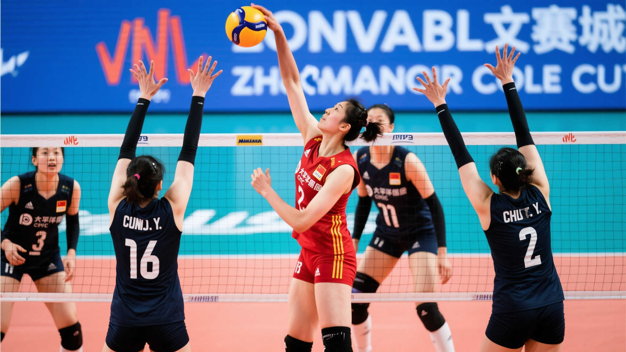 在这次备受关注的比赛中，中国女排名将们迅速进入状态